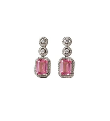 Generic Women's Brass Silver Plated Drop Earrings (Pink)-PID66255 Generic Women's Brass Silver Plated Drop Earrings (Pink)-PID66255
