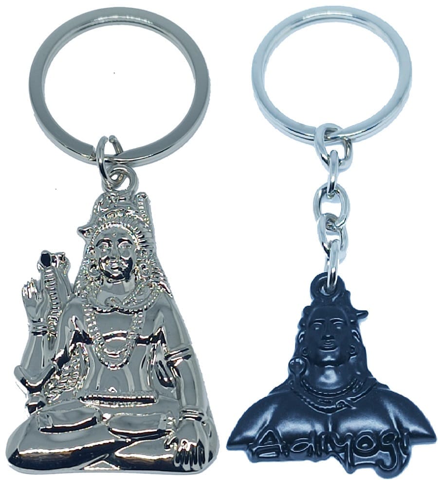 KD COLLECTIONS Lord Shiva Shankar Bholenath Mahadev Mahakaal Adiyogi Keychain Combo – Silver Black – Pack of 2 Keychains