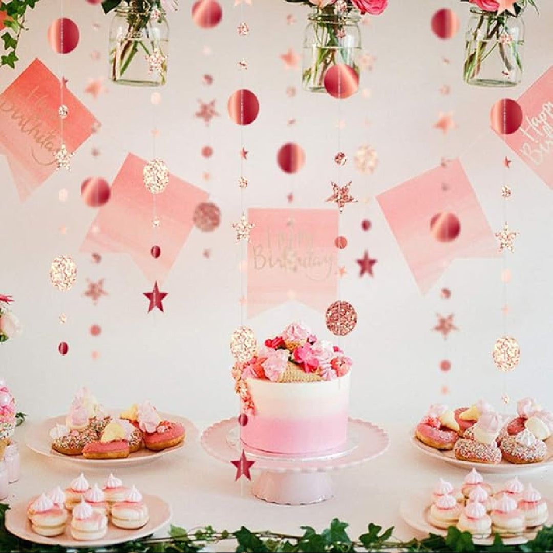 Star & Round Rose Gold String/Garland Decortion - 8FT - 1PC