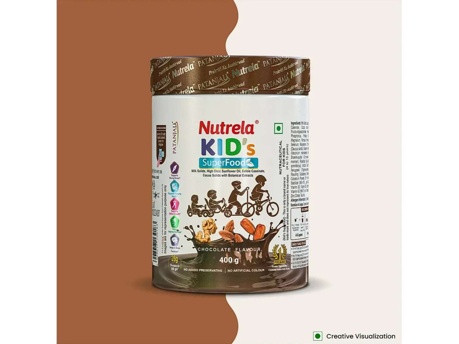 Nutrela Kids Super Food - Balanced Nutrition drink supplement for Active growth - 4-13 yrs - 400gm (Chocolate Flavour)