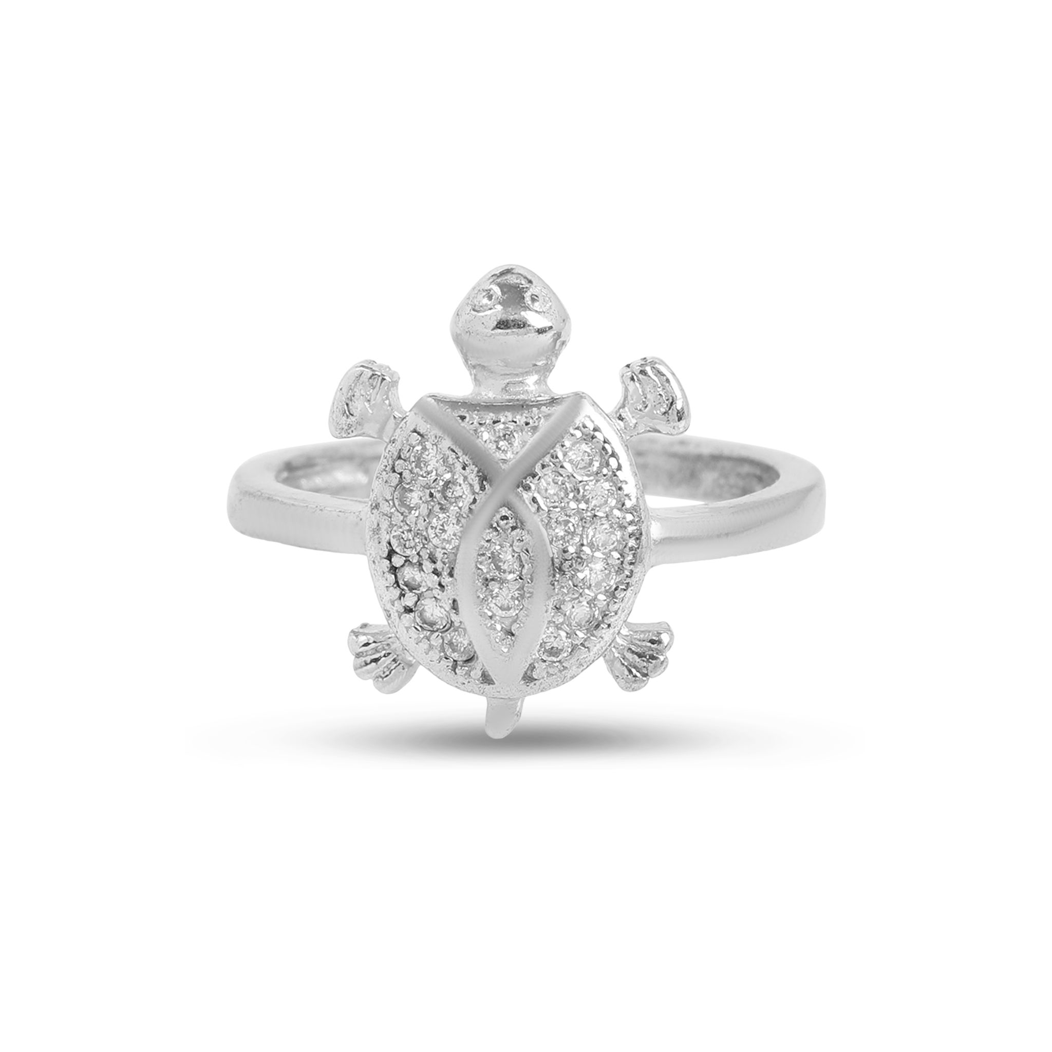 925 Sterling Silver Turtle Ring with Full Cubic Zirconia Studded Shell | Minimal Elegant Animal Design Adjustable Ring for Women & Girls I Weight - 4.3 gram
