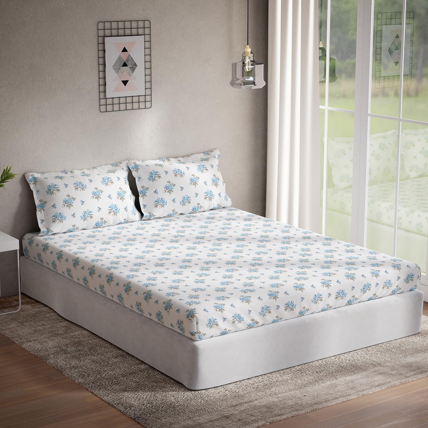 DDECOR - Eden Collection 100% Cotton Floral Pattern 144TC Super King |274 CM X 274 CM| Blue