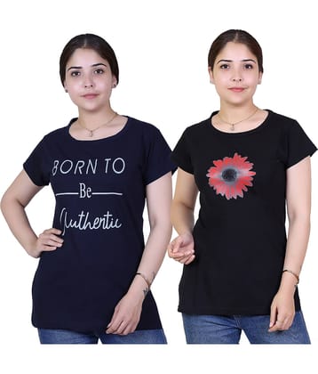 Varenyam Women Cotton Regular Fit Round Neck T-Shirt ( Navy )