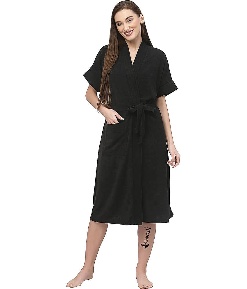 Poorak Black Free Size Bathrobe ( Pack of 1 )