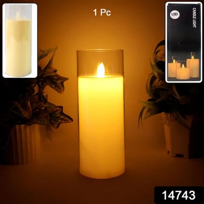 LED Flameless Candle LightRealistic Flickering Flame Effect in Glass Cover (1 Pc)