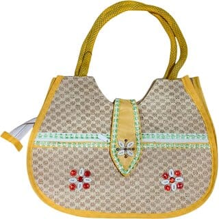 Handcrafted Jute Handbag with Bead Shell Floral Embellishments