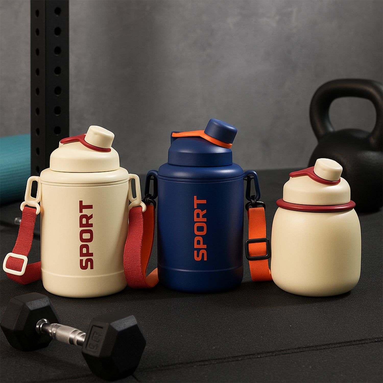 Sports Vacuum Bottle with Shoulder Strap 1 Pc Stylish Mix Design & Size