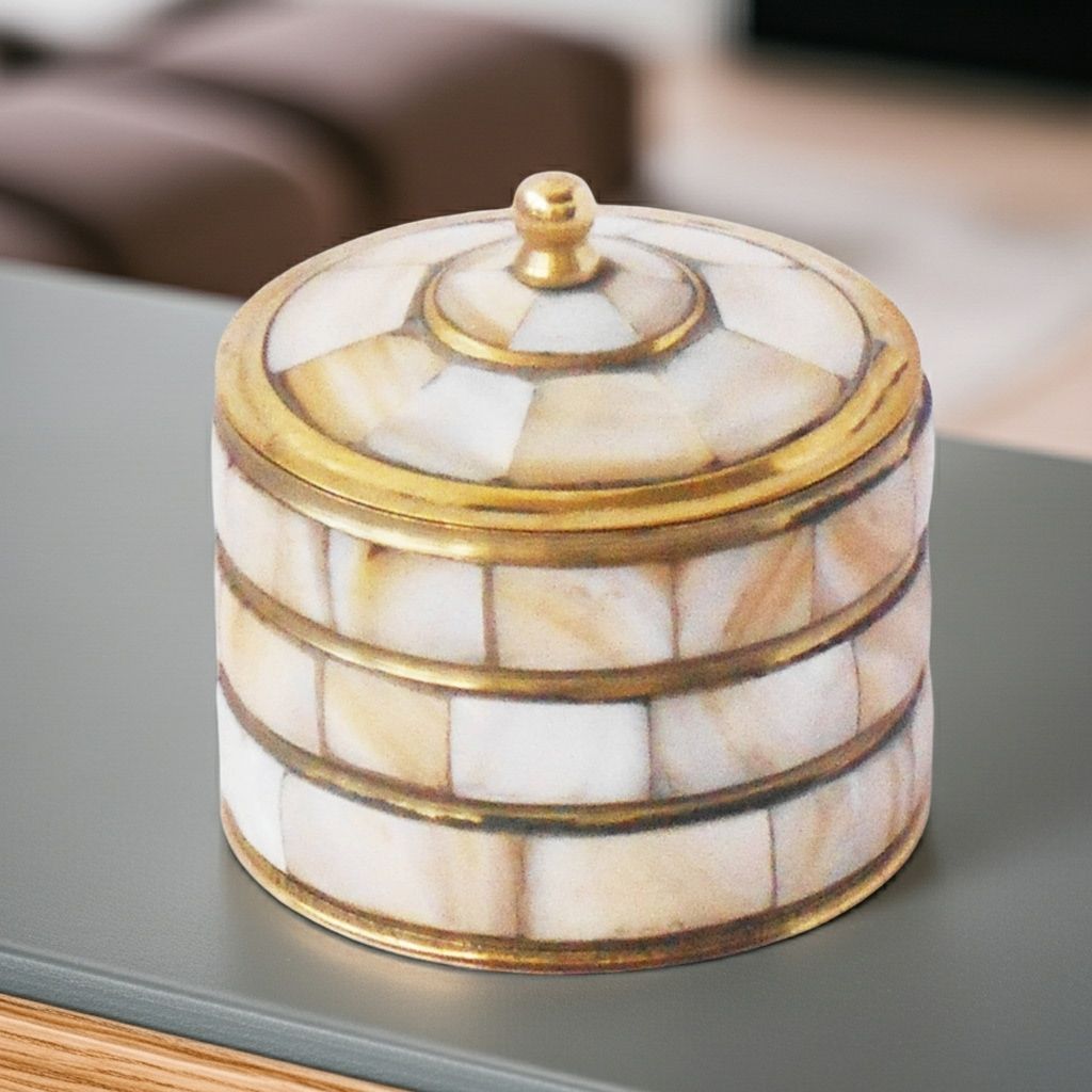 Brass Jewellery Box With Seep Work | Decorative Storage Miniature, Height : 3 Inch (ZMAS373 C)