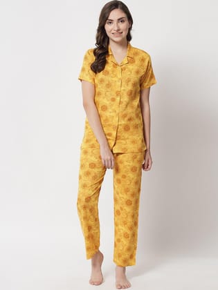 Printed Rayon Nightsuit For Women With Pockets in Pyjamas N77Y0