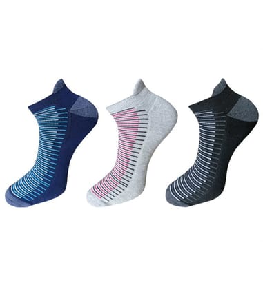 3-Pair Set Unisex Casual Cotton Striped Ankle Length Socks (Multicolor)