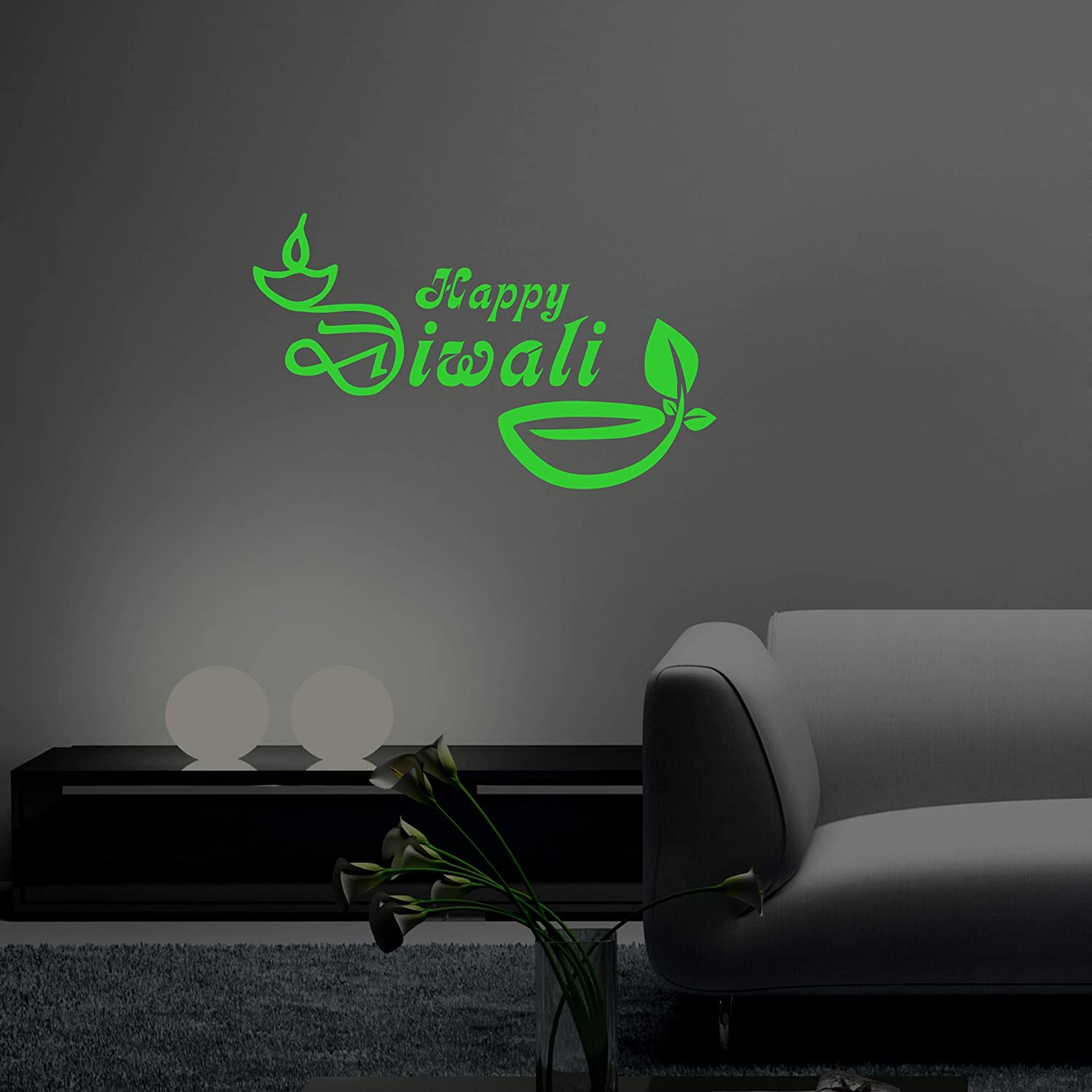 DreamKraft Glow in The Dark Happy Diwali Wall Stickers (Green, 57 cm X 34 cm)