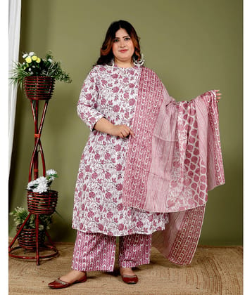 Avnii Cotton Printed Kurti With Palazzo Women's Stitched Salwar Suit - Pink ( Pack of 1 )