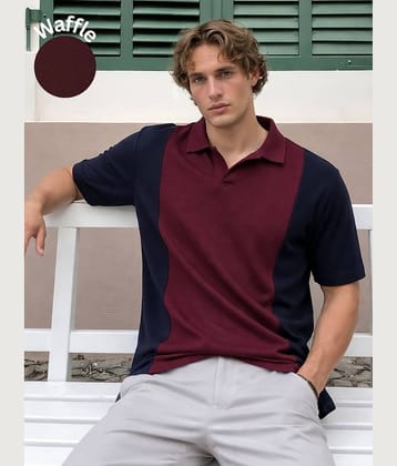 Rigo Men Cotton Regular Fit Colorblock Polo T Shirt ( Wine )