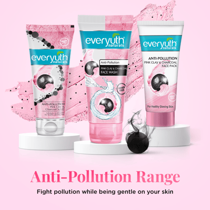 Everyuth Naturals Anti Pollution Pink Clay & Charcoal Face Wash 150g | For all skin types (Oily/Dry)