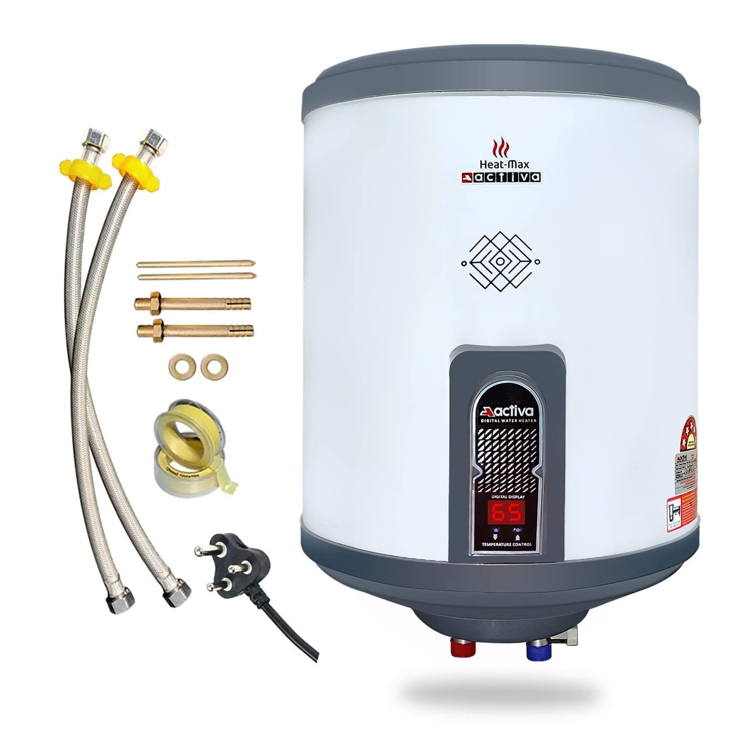 Activa 25Ltr Storage (2kva) BEE 5-Star Rated Anti Rust Coated Geyser Heat-Max (0.7MM SS Tank) With Digital Display, Suitable For High Rise Buildings, Comes With 5 Years Warranty Activa 25Ltr Storage (2kva) BEE 5-Star Rated Anti Rust Coated Geyser Heat-Ma
