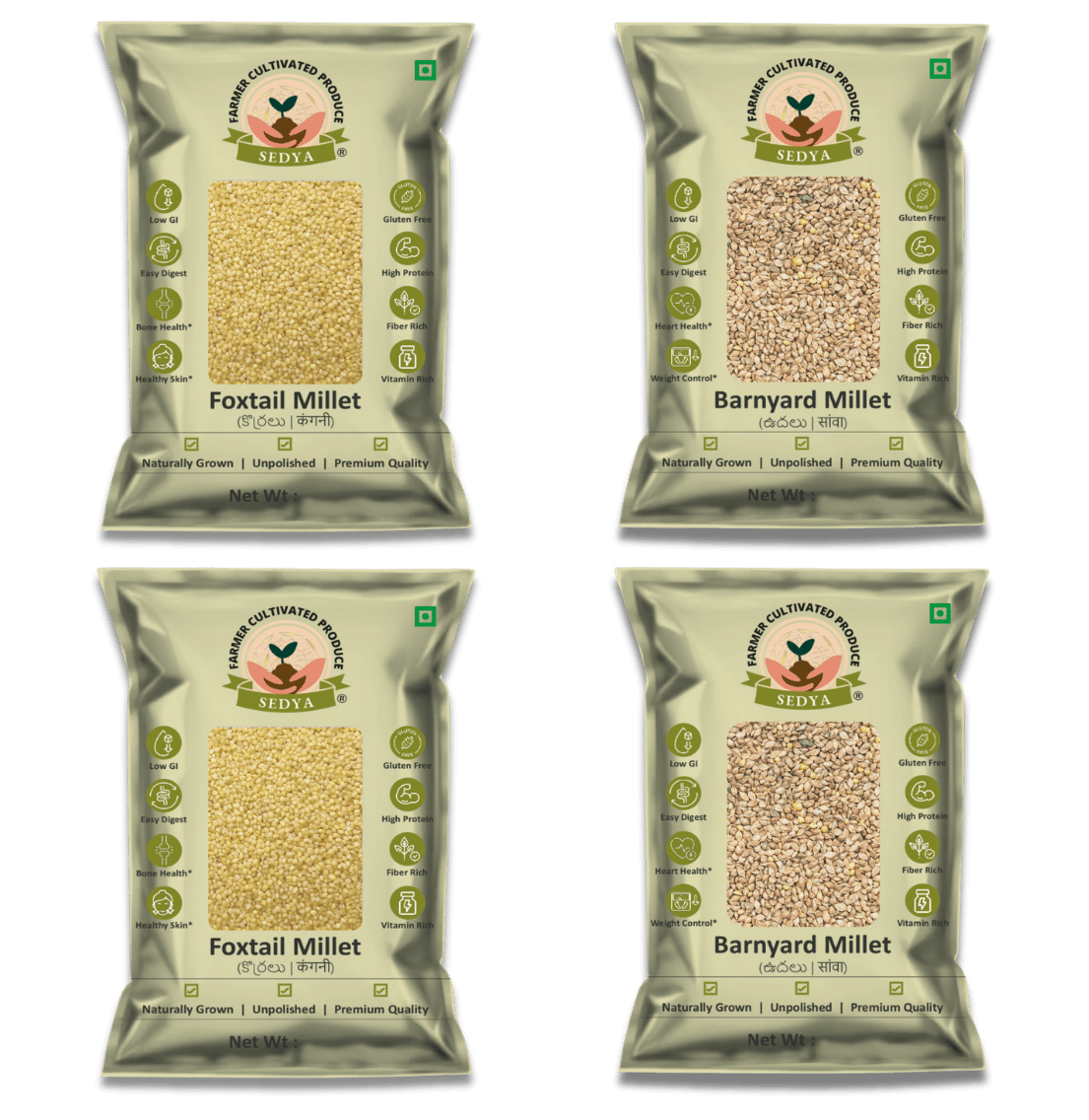 Sedya 2 Milleta Combo - Foxtail Millet (2 x 500g) + Barnyard Millet (2 x 500g) | Total 2kg