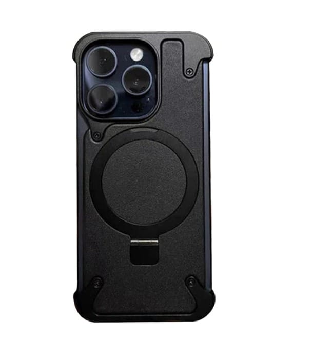 Milan - Magsafe Stand Bezel Less iPhone Case - Black Leather iPhone 14 PRO