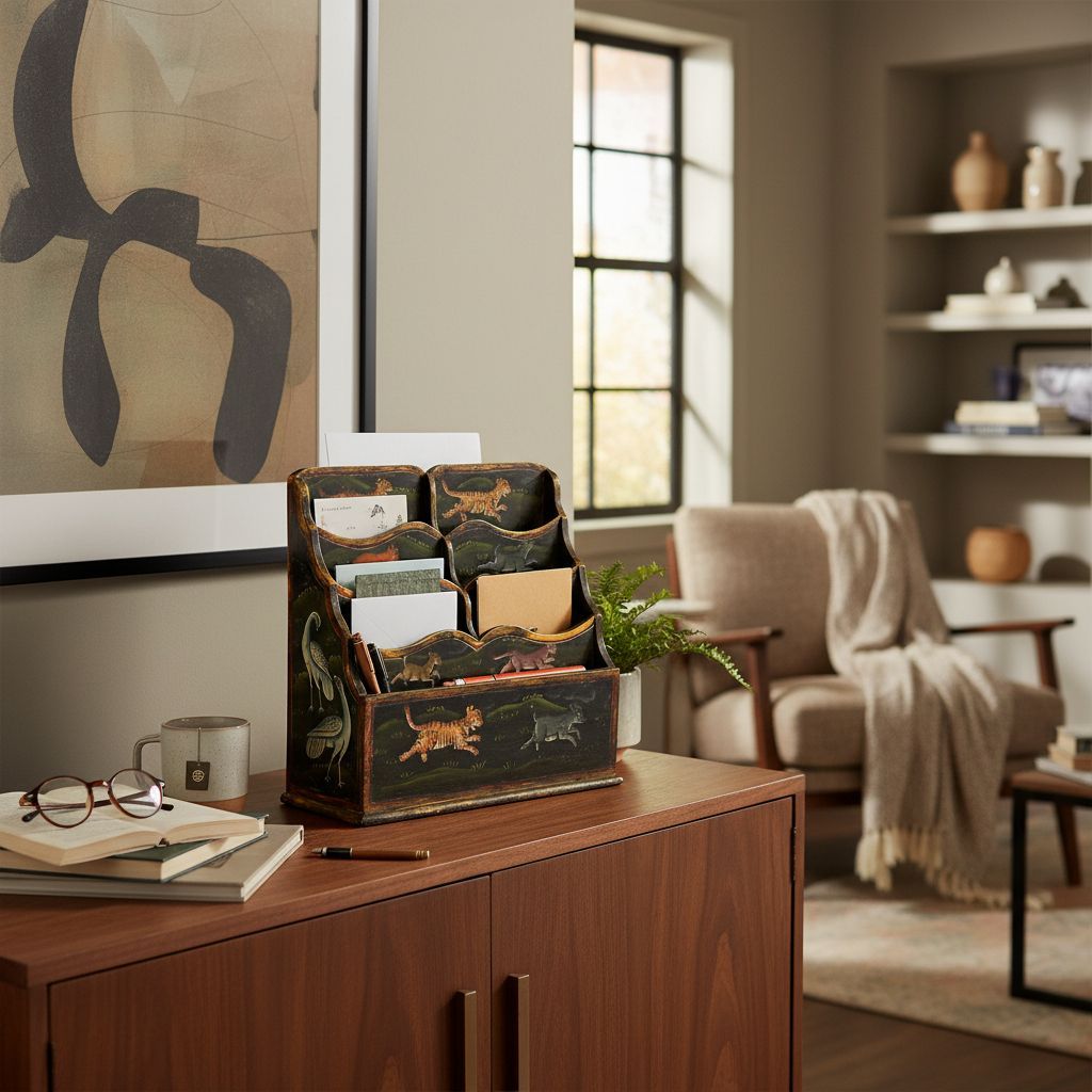 Wood Antique Hand Painted Animal Letter Stand/Home and Office Letter Holder/Indian Painted Letter Box Rack/Mail Letter Holder Stand Self