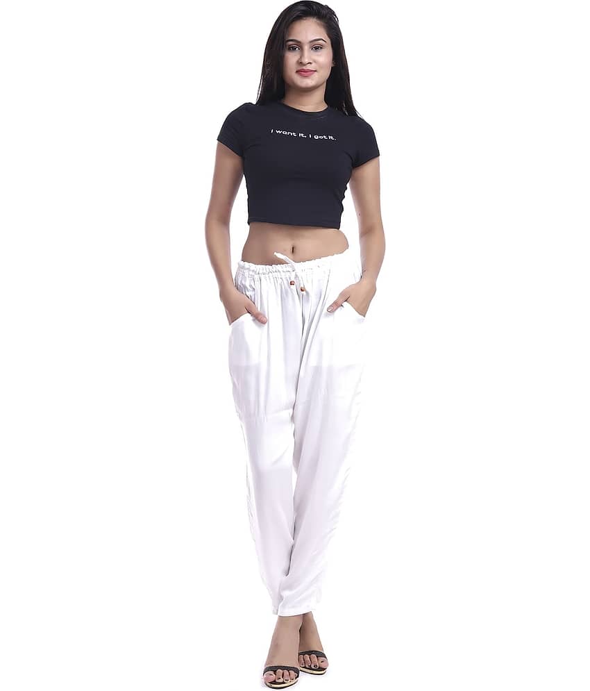 Lee Moda - White Rayon Flared Fit Women's Casual Pants  ( Pack of 1 )