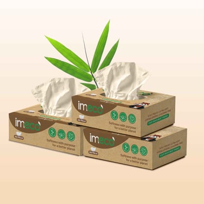 Imeco Unbleached Bamboo Facial Tissues (200 Pulls, Pack of 3) | Ultra-Soft & Hypoallergenic | Gentle Skin Care & Daily Use