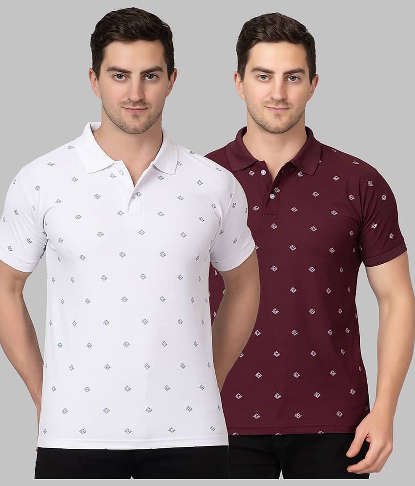 Zeffit Pack of 2 Polyester Regular Fit Printed Half Sleeves Men's Polo T Shirt ( Multicolor )