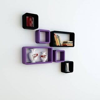 Onlinecrafts Wooden Wall Shelf Wooden Wall Shelf (Number Of Shelves - 6, Purple, Black)