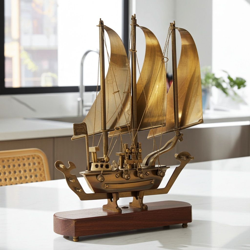 Solid Brass Ship Model with Premium Wooden Base – Home Decor Gift, Height : 12 Inch (MRMAS172 A)