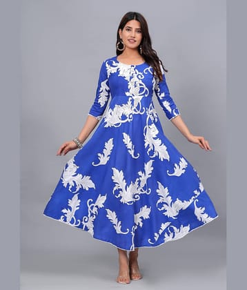 ANNEIV Rayon Printed Anarkali Women's Kurti - Blue ( Pack of 1 )