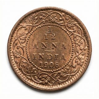 1/12 Anna 1906 King Edward 7th, British India old Copper Coin Silver Variant