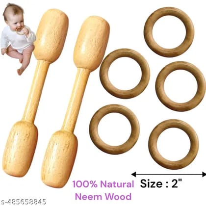 Neem Wood Teether: Safe, Natural, and Soothing Pack of 7 ( 2 Dumbbell Shape and 5 Ring Set ,Ring Size 2inch perfect for tiny hands) Neem Wood Teether: Safe, Natural, and Soothing Pack of 7 ( 2 Dumbbell Shape and 5 Ring Set ,Ring Size 2inch perfect for tiny hands)