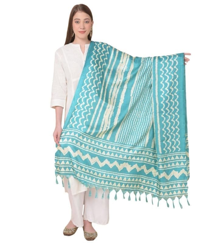 Women's Art Silk Printed Dupatta (Turquoise)-PID47038