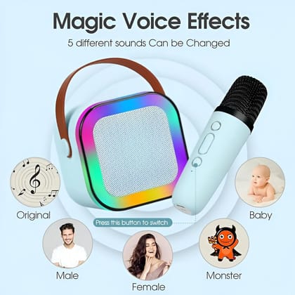 K12 Kids Karaoke Microphone with Bluetooth Speaker & RGB LED Lights  USB-C Rechargeable Wireless Singing Mic with 1 Wireless Microphone for Boys & Girls (Multi Color)