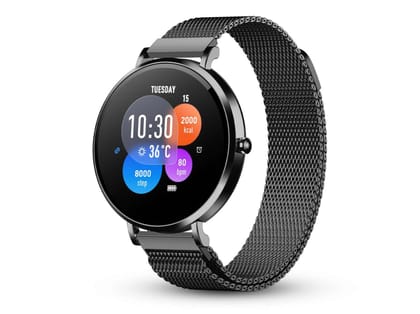 Pebble Ivy 1.27 HD Display Smartwatch with Bluetooth Calling, Female Health Monitoring, DIY Watch Faces, Voice Assistant, Premium Metal Strap - Raven Black