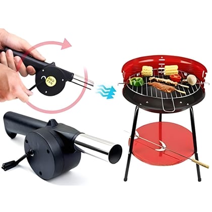 Portable BBQ Grill Air Blower Fan | Manual Hand Crank Fire Bellows for Charcoal Grill, Campfire & Outdoor Cooking | Picnic & Camping BBQ Tool (Black)