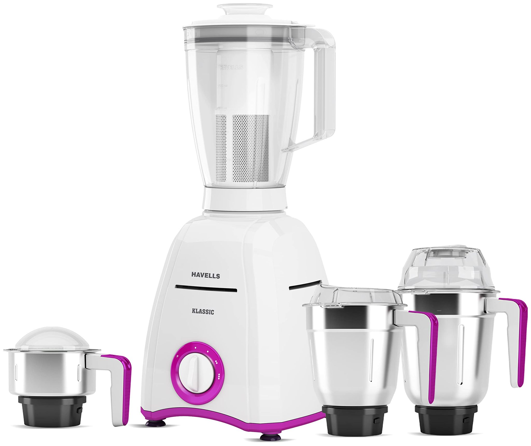 Havells Klassic 750 watts 4 Jar Mixer Grinder with 304 SS Blades, Large Size SS Jars, Break Resistant Polycarbonate Transparent Jar Lids With Twist & Lock Mechanism Havells Klassic 750 watts 4 Jar Mixer Grinder with 304 SS Blades, Large Size SS Jars, Bre