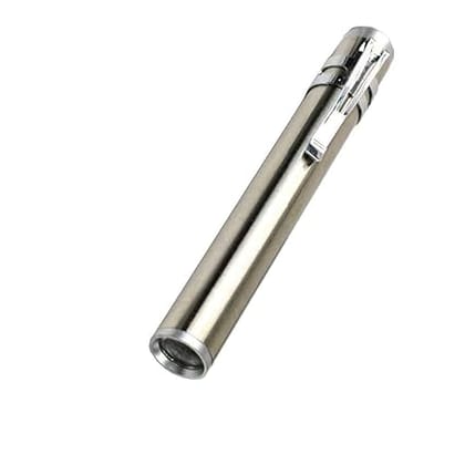AABHA Metal Medical Pocket Pen Torch, Silver, Pack of 1 White Penlight, with Extra Batteries for Eye(6000 K)