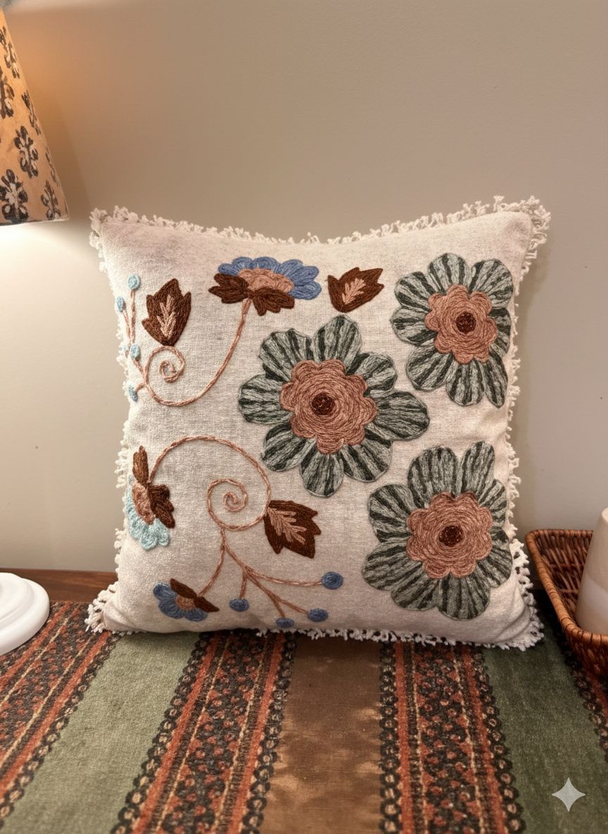 Nature Craaft Handcrafted Embroidered Cotton Cushion Cover Set of 2