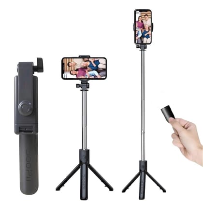 SOOPII 3-in-1 Selfie Stick with Bluetooth Remote, Foldable Tripod Stand, Compact & Extendable Upto 70 cm / 27.5 inches Mobile Stand Holder for iPhone and Android Devices Black / 28 Inch
