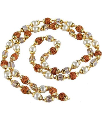 Rudraksh Gold Plated Cap Mala With Orginal Pearl Moti Attached Mala For Unisex