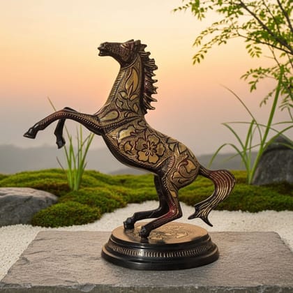 Premium Brass Horse Showpiece | Lucky Brass Horse Statue for Home & Office, Height : 11 Inch (ANMAS159)