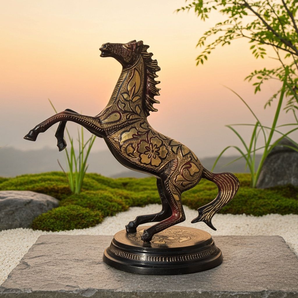 Premium Brass Horse Showpiece | Lucky Brass Horse Statue for Home & Office, Height : 11 Inch (ANMAS159)