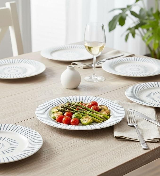 Table & Tale Luxury Porcelain Dinner Plates with Elegant Blue Pattern | Crafted in Sri Lanka | Bone-Ash Free | Scratch and Chip-Resistant | Perfect for gifting | Microwave & Dishwasher Safe | Set of 6