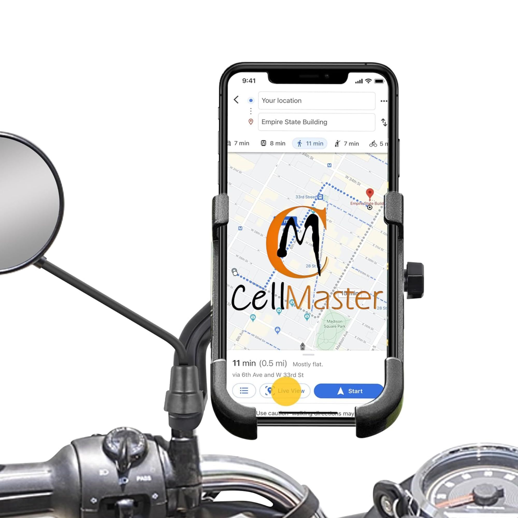 CELLMASTER Mobile Phone Stand Holder for Scooty, Bikes and Compatible for Bike, Scooter Mirror Mount CELLMASTER Mobile Phone Stand Holder for Scooty, Bikes and Compatible for Bike, Scooter Mirror Mount - Matt Black