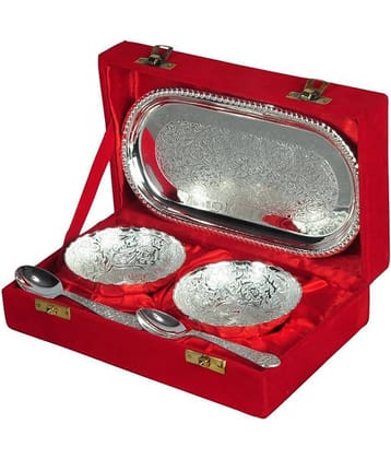 GS Museum German Silver Plated Gift bowl Tray set
