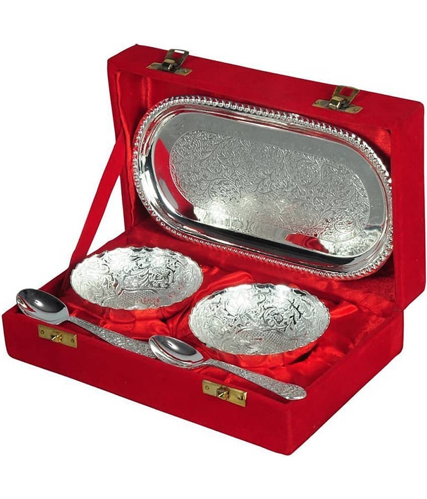 GS Museum German Silver Plated Gift bowl Tray set