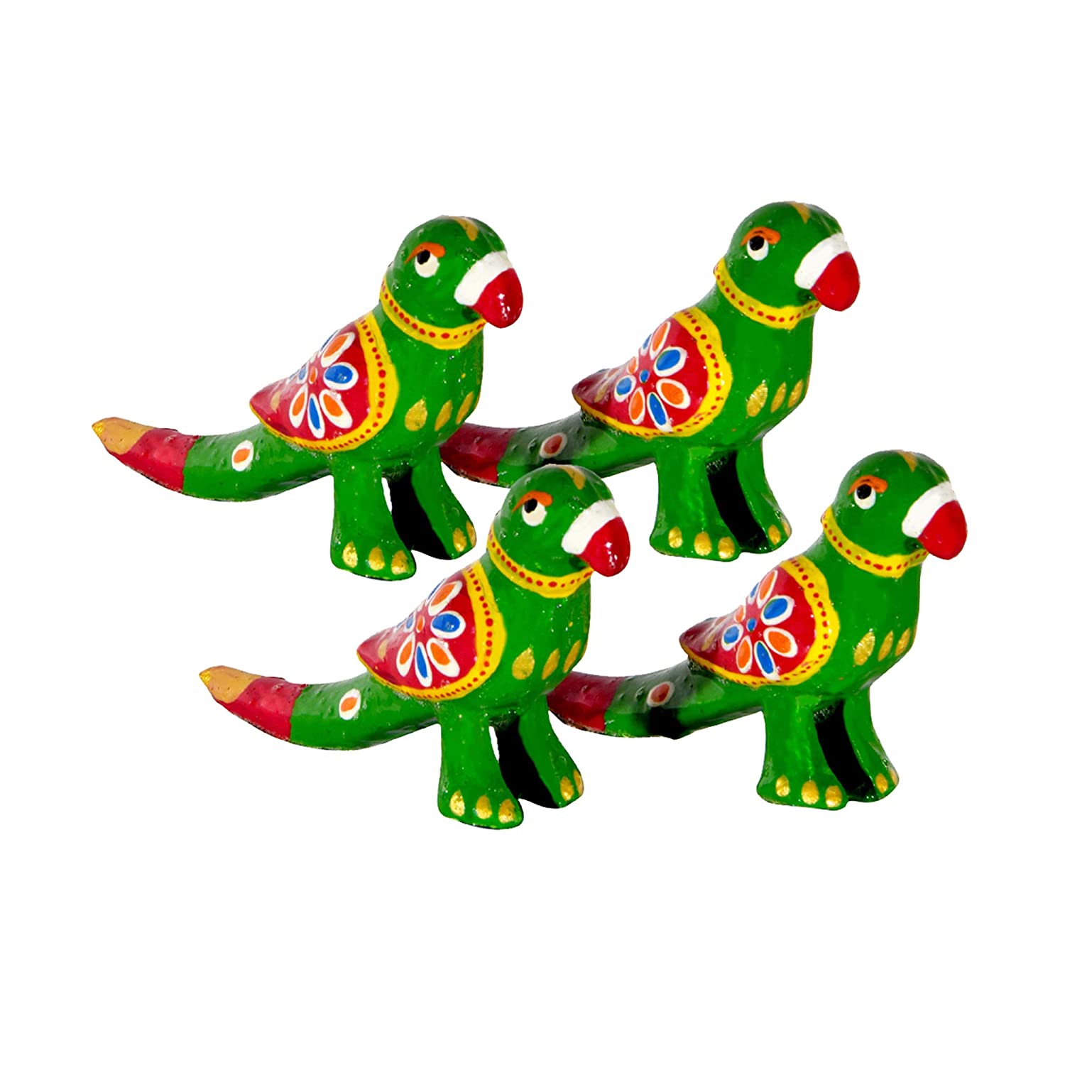 DreamKraft HandCrafted Showpiece Parrot Set of 4 (5x2.5 inch) Green
