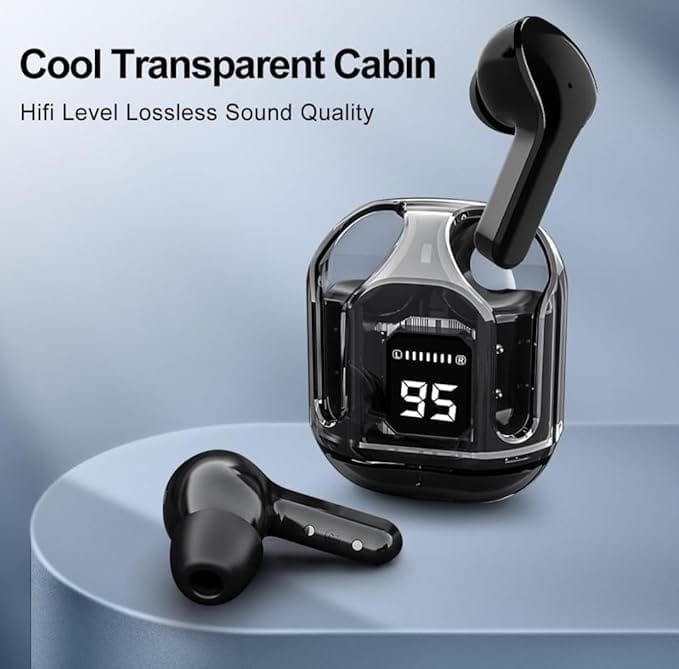 Ultrapods TWS Earbuds with Bluetooth Calling, 30Hrs Playtime, Transparent Design, Bluetooth 5.3, 13mm Dynamic Drivers, IP68, Inbuilt Mic & Speaker (Black)