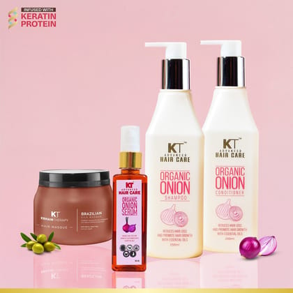 KT Professional Organic Onion Shampoo & Conditioner – 250ml + Onion Serum – 100ml + Brazilian Silk Masque 