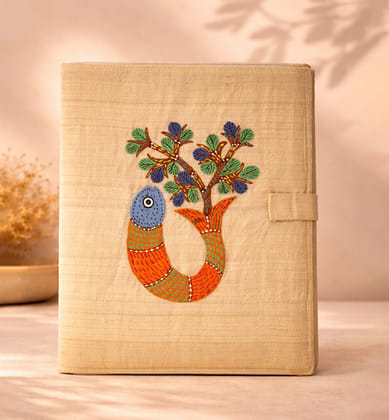 Handcrafted Gond Fabric File Folder – Fish and Tree Pattern Handcrafted Gond Fabric File Folder – Fish and Tree Pattern