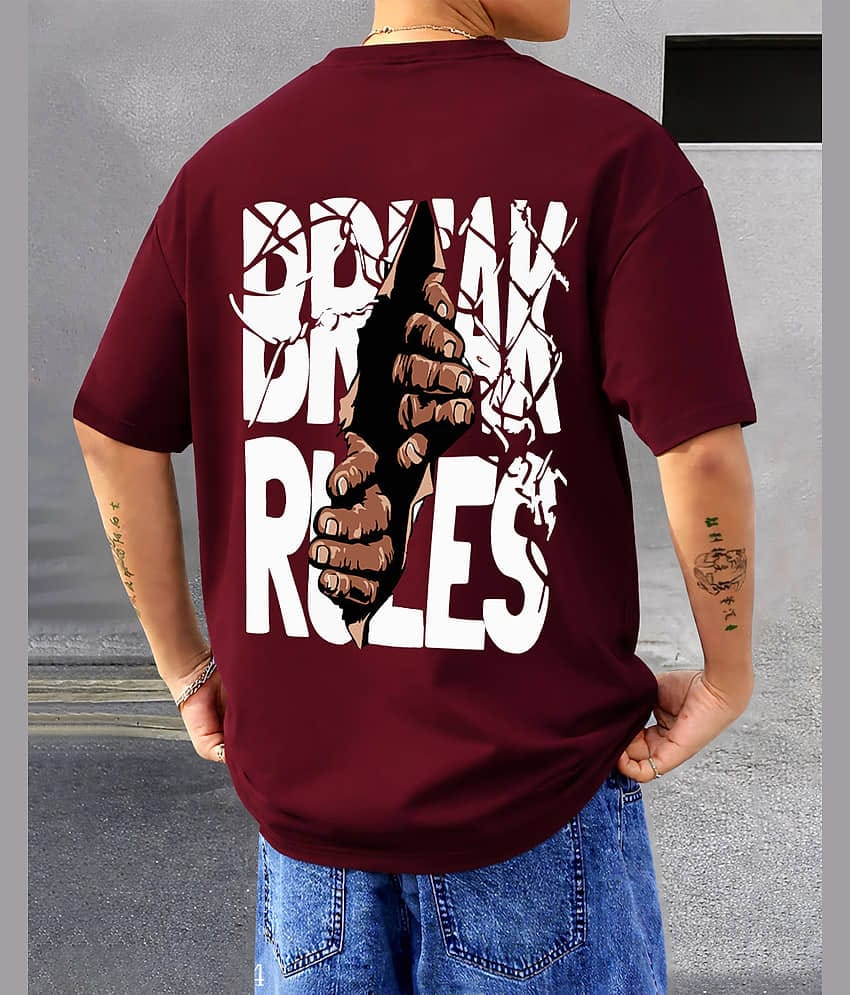 AUSK Men Cotton Blend Oversized Fit Printed T-Shirt ( Maroon )